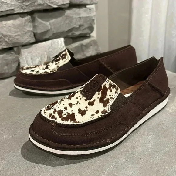 Ariat Cruiser Cow Print Chocolate Chip,Suede, Spotted Hair,EVA midsole,Duratread - Picture 4 of 11